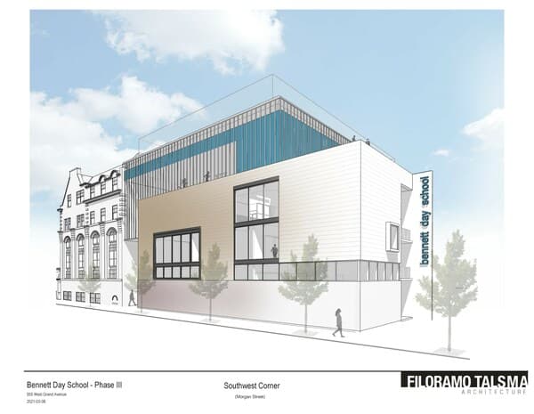 Exterior rendering of Bennett Day School’s new South Wing that will be completed by Summer 2024 (Photo Credit: Filoramo Talsma)