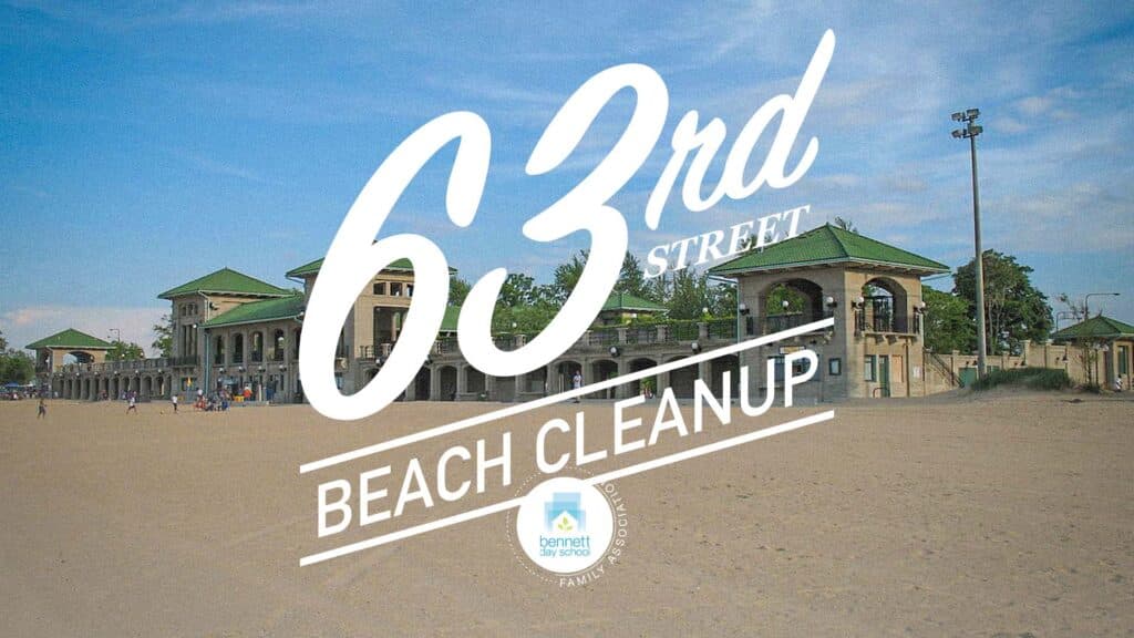 Beach cleanup banner, showcasing the 63rd St. Beach in Chicago